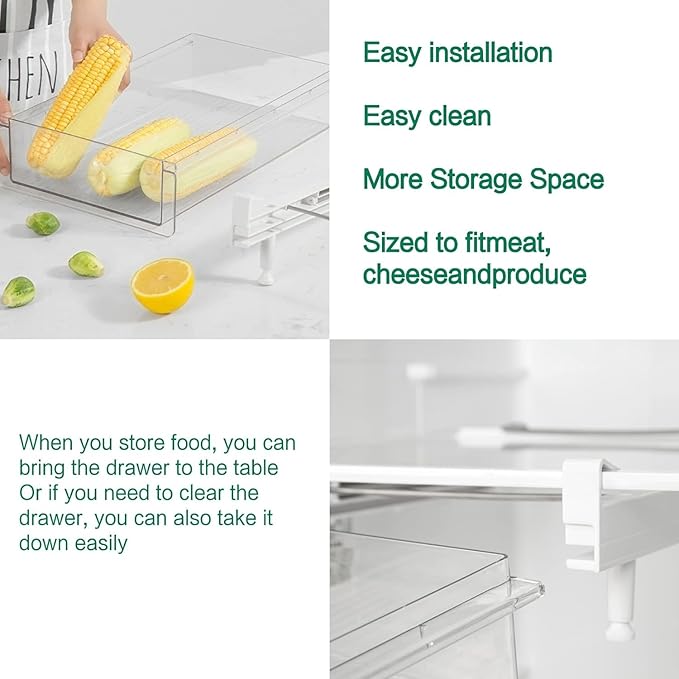 Large Fridge Drawer Organizer 14in-20in Upgradation Refrigerator Undershelf Drawer, Extra-Deep Storage Deli Meat, Cheese, Eggs, Fruit, Vegetable - Image 7