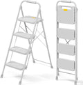 KINGRACK 4 Step Ladder, Folding Step Stool with Safety Lock & Sturdy Anti-Slip Pedals, Pass 800lbs Load Testing, Lightweight, Portable Steel Ladder with Handrails for Home, Kitchen, Garage, Office by KINGRACK