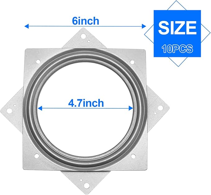 10 Pack Square Rotating Plate 500 lbs Capacity 6 Inch Lazy Susan Turntable Hardware Square Plate Bearings Swivel Plates for Serving Trays, 360° Chair, Cabinet, Craft Project - Image 2