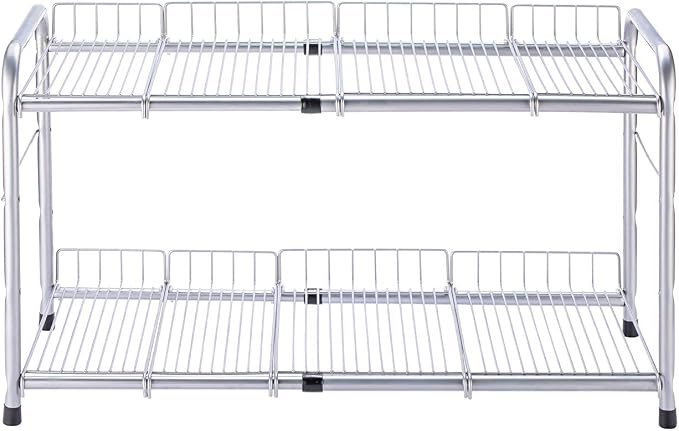 FlagShip 2 Tier Under Sink Organizers and Storage Rack Expandable Cabinet Shelf for Kitchen Bathroom Silver (17-25 inches) by FlagShip