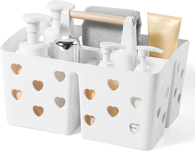 Portable Shower Caddy Plastic Shower Basket Organizer with Handle, White | Divided Bathroom Caddy Storage Cleanning Caddy Tote for College, Dorm Room, Kitchen by Anyoifax