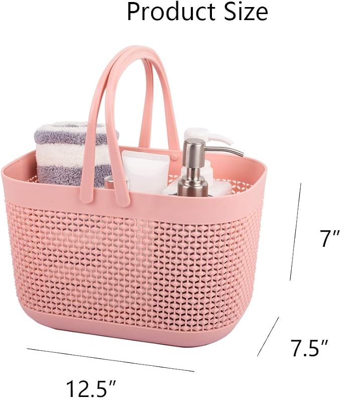 Plastic Portable Shower Caddy Basket, Storage Organizer with Handle, Pink | Bottom Drain Holes, Keep Dry, Sturdy and Durable, Easy to Carry for Bathroom, Kitchen, Dorm Room, RV, College - Image 4