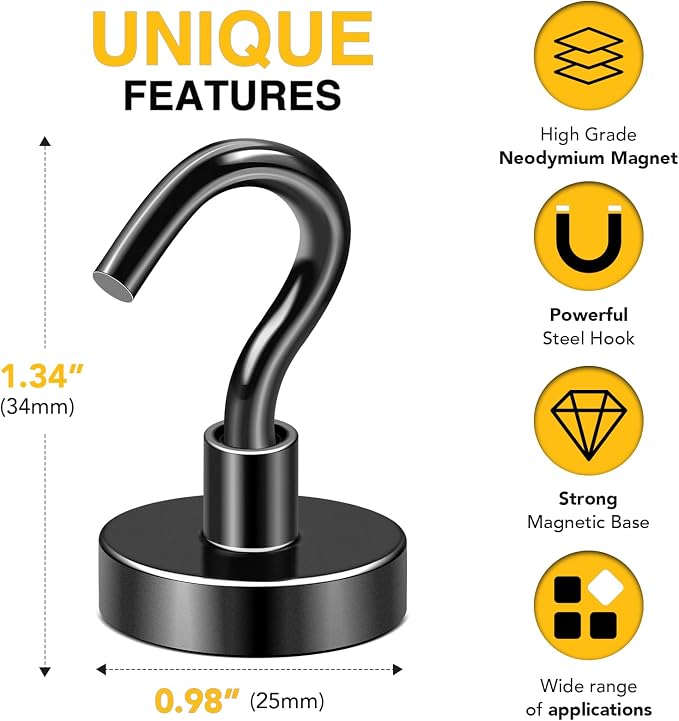 DIYMAG Magnetic Hooks 20pcs 85lbs Cruise Essentials 2026 Magnet Hook Black | Neodymium Heavy Duty Strong Magnets Hanging Ship Cabins Refrigerator Fridge Classroom Beach Vacation Kitchen Grills Home Tool - Image 2