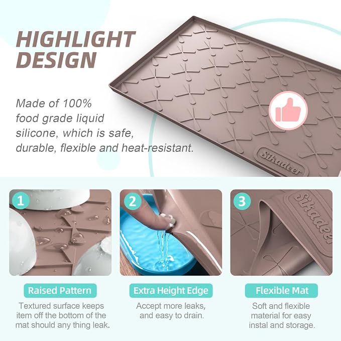 Waterproof Under Sink Mat 34" x 19" Cabinet Protector Silicone Mat | Heavy Duty Deep Drip Tray, Extra Thick Non Slip Liner for Kitchen & Bathroom, Pets, Organizer, Storage, Boots, Home Essential - Image 4