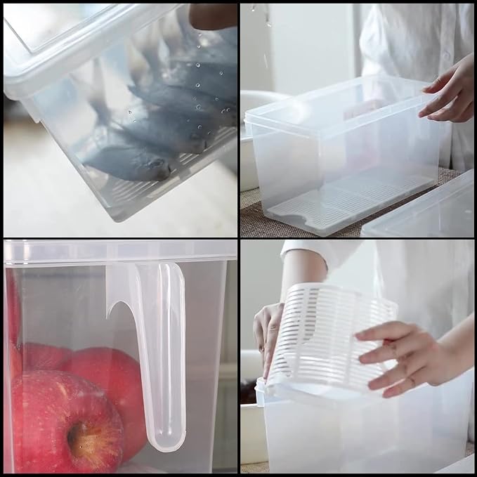 Sooyee Produce Saver Containers for Refrigerator with Drain Tray, 5L x 4 Stackable Fruit Storage Containers for Fridge,Vegetable Storage Keep Fresh for Lettuce,Salad,Berry, Salad,Meat and Fish - Image 4