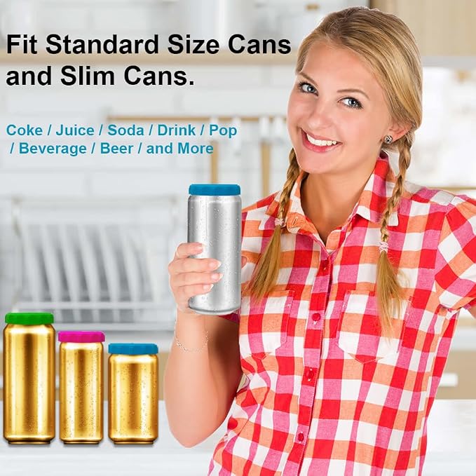Silicone Soda Can Lids 6 Pack Reusable Silicone Can Covers, Can Stopper or Protector For Soda, Beer, Drink, Juice, Coke, Beverage, Fits Standard & Slim Cans - Image 3