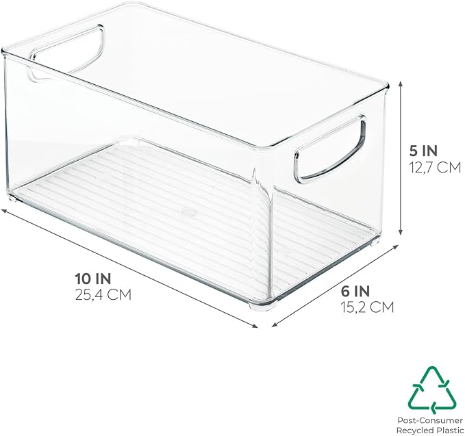 InterDesign iDesign Plastic Fridge and Freezer Organizer Bin with Integrated Handles – 10” x 5” x 6”, Clear (Pack of 4) - Image 2