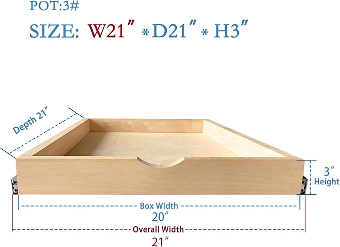 Kitchen Cabinet Organizer, Fully Assembled Drawer Wood Pull Out Tray Drawer Box Cabinet Slide Out Shelve, Wooden Pull-Out Shelf (W21''×D21''×H3'') - Image 2