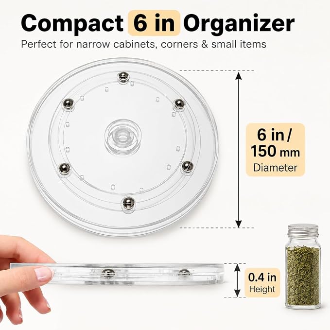 6 Pack 6 inch Small Lazy Susan, Lazy Susan Turntable Organizer, 360 Degree Round Rotating Tray for Spice Rack, Bathroom Vanity, Kitchen Cabinet and Countertop Storage - Image 2
