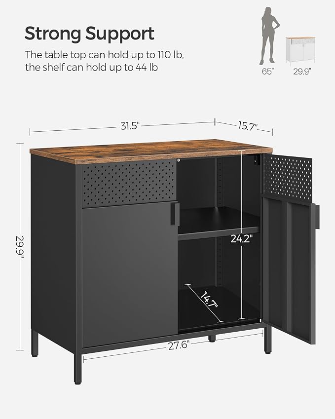 SONGMICS Set of 2 Storage Cabinets, Metal Cabinet, Sideboard with 2 Doors, 15.7 x 31.5 x 29.9 Inches, Magnetic Closure, Adjustable Shelf, Steel Frame, Rustic Brown and Black ULSC791B01 | Metal Cabinet, 15.7 x 31.5 x 29.9 Inches, Magnetic Closure, Adjus... - Image 3