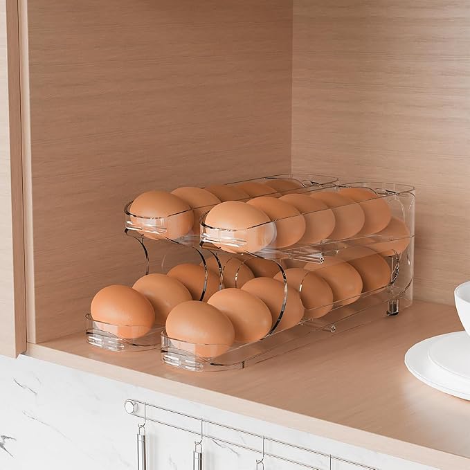 Egg Holder for Fridge, 2 Pack, FIFO Egg Roller for Eggs 24 Count | Auto Rolling Egg Storage Organizer for Refrigerator, Clear Space Saving Container, Dispenser - Image 6