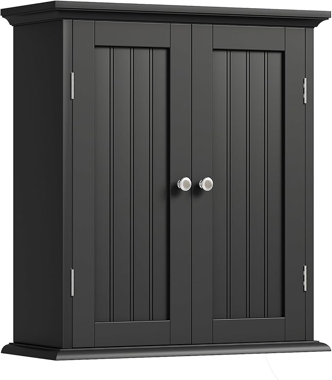 ChooChoo Bathroom Wall Cabinet with 2 Doors, Over The Toilet | 8.8"D x 21.1"W x 24"H, Medicine Cabinet, Adjustable Shelves, Cupboard, Black by ChooChoo