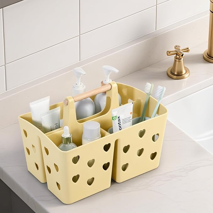 Portable Shower Caddy Plastic Shower Basket Organizer with Handle, Yellow | Divided Bathroom Caddy Storage Cleanning Caddy Tote for College, Dorm Room, Kitchen - Image 6