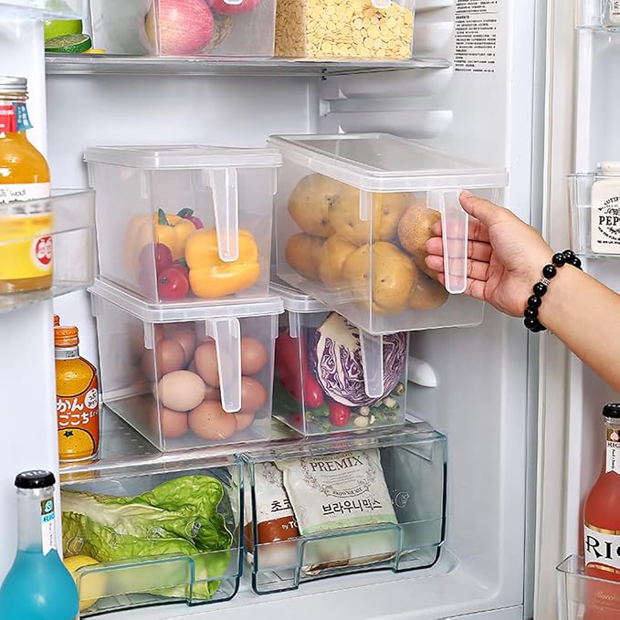 Sooyee Fridge Organizer, 4 Pack Refrigerator Organizer Bins, Clear with Handle & Lid, Fruit Containers for Fridge, Fridge Storage to Keep Fresh for Food, Vegetables, 5L - Image 6