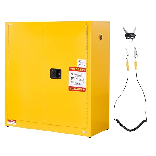 VEVOR Flammable Cabinet 18" x 43" x 46", 29 Gallon Flammable Storage Cabinet with Adjustable Shelf, Cold-Rolled and Galvanized Steel Fire Cabinets, for Commercial Industrial Home Use, Yellow by VEVOR
