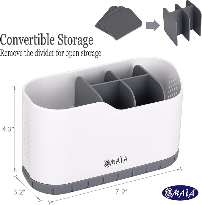 OMAIA Sink Caddy - Sink Organizer for Home, Kitchen, Wash Basin - Holder with Removable Dividers for Sponge, Brush, Toothbrush… White - Image 3