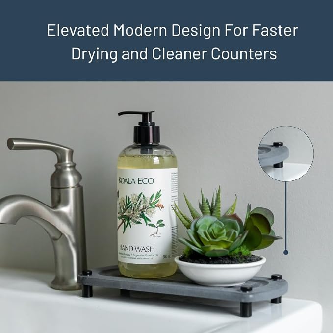 Premium Sink Caddy - Solid Grey Water-Aborbing Diatamaceous Earth Tray for Sink, Elevated Stainless Steel Legs, Non-Toxic, Fast-Drying, Kitchen or Bathroom (Lake Stone) - Image 3