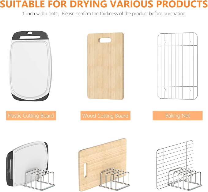 Cutting Board Holder, 2PSC Cutting Board Organizer Rack, 304 Stainless Steel Cookie Sheet Baking Pan and Tray Organizer for Kitchen Cabinet and Pantry Storage (1.0 Inch Width Slots) - Image 4