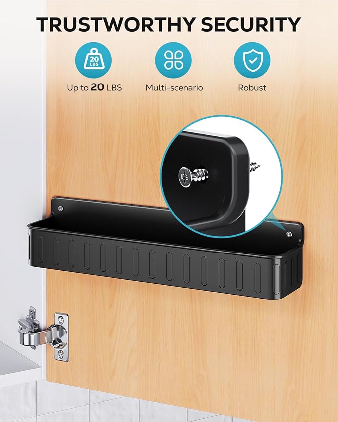 Nieifi Spice Rack Wall Mount, 4 Pack Black, 2" Depth, Screw/Adhesive | Wall-Mounted with Removable Hooks Saves Counter Space, Fits 2" Deep Jars, Ideal for Kitchen Cabinets, Pantry Doors, and RVs - Image 7
