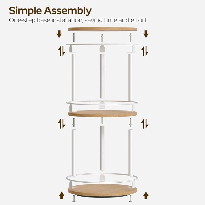 3-Tier Lazy Susan Organizer, Rotating Spice Rack, Spinning Organizer, Industrial Turntable Spice Rack Organizer for Cabinet, Kitchen Countertop, Pantry, White and Natural SR23WN - Image 4