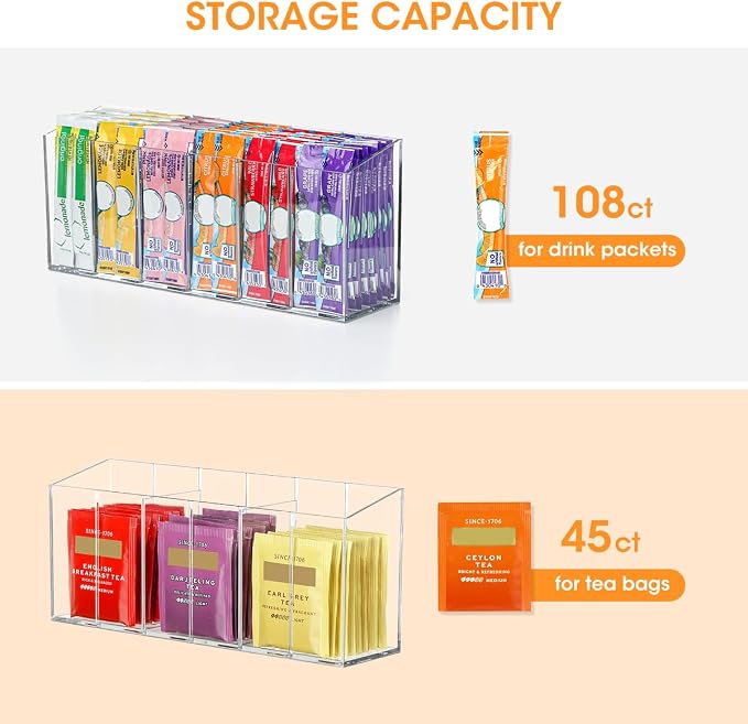 AIEVE Drink Packet Organizer, Water Drink Packet Holder with Removable Divider, Water Flavor Packet Organization Container for Kitchen Organizers and Storage (6 Compartments) - Image 5