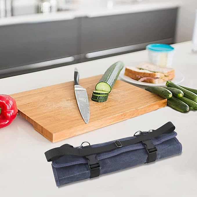 Chef’s Knife Roll Bag,Waxed Canvas Knife Cultery Carrier, Portable Chef Knife Cases,Knife Pouch Holders With 10 Slots Plus 1 Zipper Pockets Can Hold Home Kitchen Knife Tools Up To 18.8” - Image 6