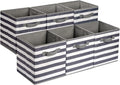 Amazon Basics Collapsible Fabric Storage Bins with Handles, Cube Organizer for Home Organization, 10.5"x10.5"x11", White/Light Grey Stripe, 6-Pack by AmazonBasics