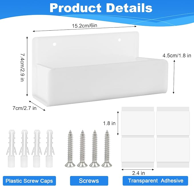 6 Inch Acrylic Spice Rack Wall Mount, White, 2 Pack | Hanging Seasoning Rack Organizer, For Cabinet Door, Cupboard or Wall Kitchen, Adhesive or Screw - Image 2