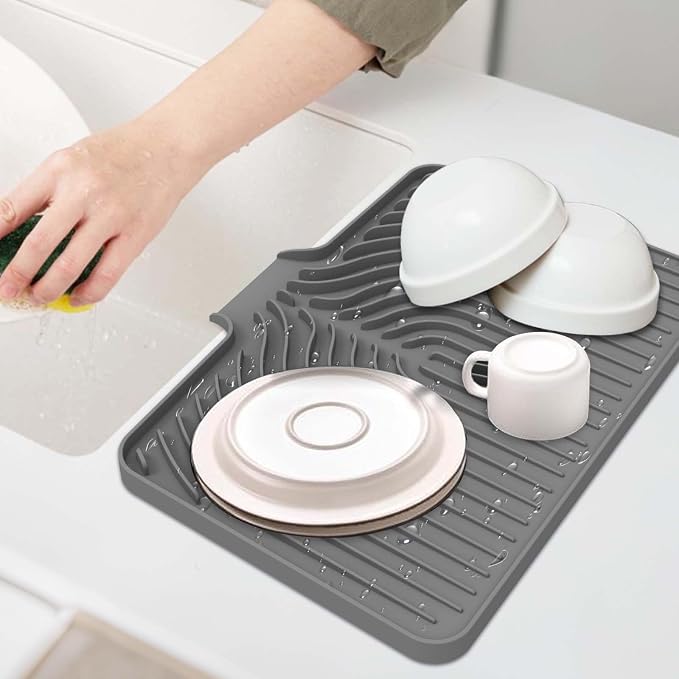 GUUKIN Dish Drying Mat, 17.7" x 11.8 " Drying Matt Kitchen Counter, Dish Drying Rack Mat, Easy Clean Pad for Countertop Protection, Multi-Functional Use (Grey) - Image 7