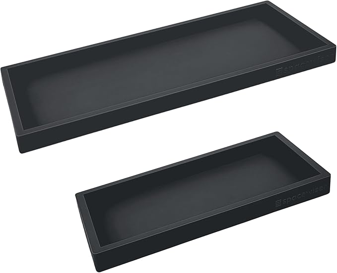 Countertop & Vanity Silicone Tray – 2 PC (11.7" & 7.7") Set | Bathroom Tray & Kitchen Soap Tray Set, Bathroom Counter Tray, Kitchen Sink Dish Soap Tray for Countertop Organization by Spacewiser