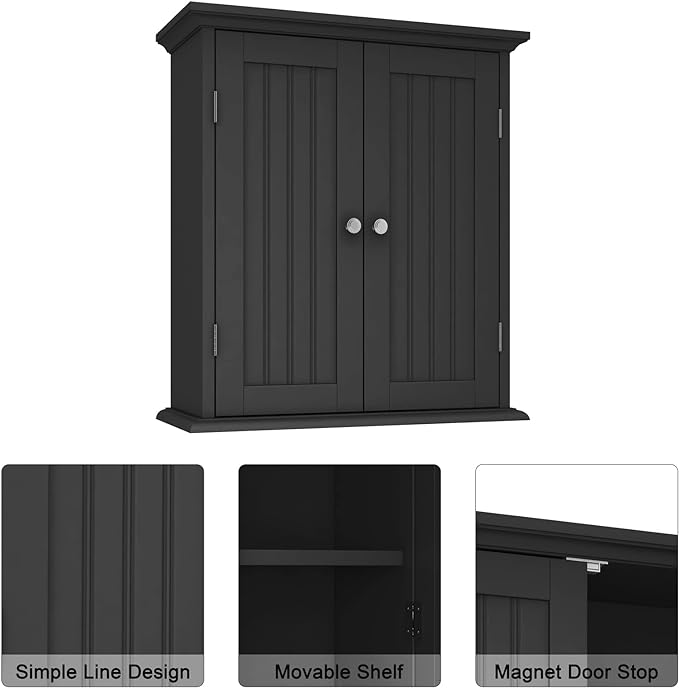 ChooChoo Bathroom Wall Cabinet with 2 Doors, Over The Toilet | 8.8"D x 21.1"W x 24"H, Medicine Cabinet, Adjustable Shelves, Cupboard, Black - Image 4