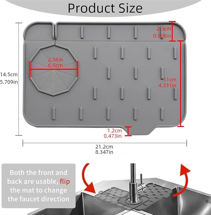 2-Pack Bytelive Silicone Sink Mat, Mini Sink Splash Guard and Soap Sponge Holder for Kitchen Countertop Protect with Self Draining Design (8.3" x 5.7", 2-Pack Black) - Image 2