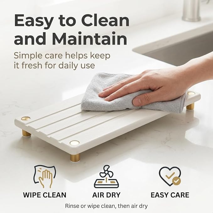 Instant Dry Sink Caddy Kitchen Sink Organizer, Quick Drying Stone Tray Diatomite Sponge Holder Soap Dish, Bathroom Countertop Fast Dry Water Absorbing Vanity Rack, Gold White, 12" x 5" - Image 7