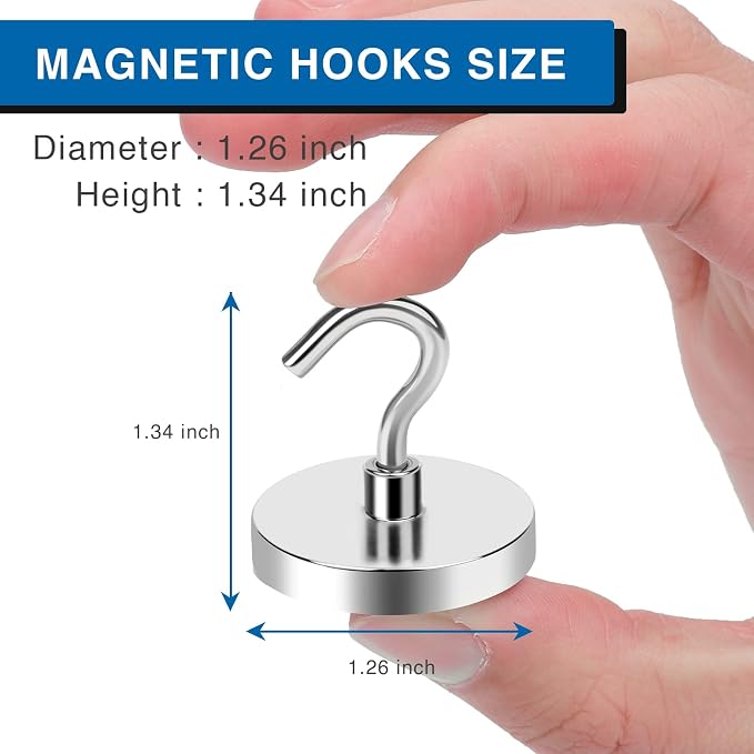 LOVIMAG Magnetic Hooks for Cruise Cabins, 130LBS, 12Pack | Heavy Duty Neodymium Magnet with Hook Essentials for Classroom, Fridge, Ceiling, Hanger, Silver - Image 2