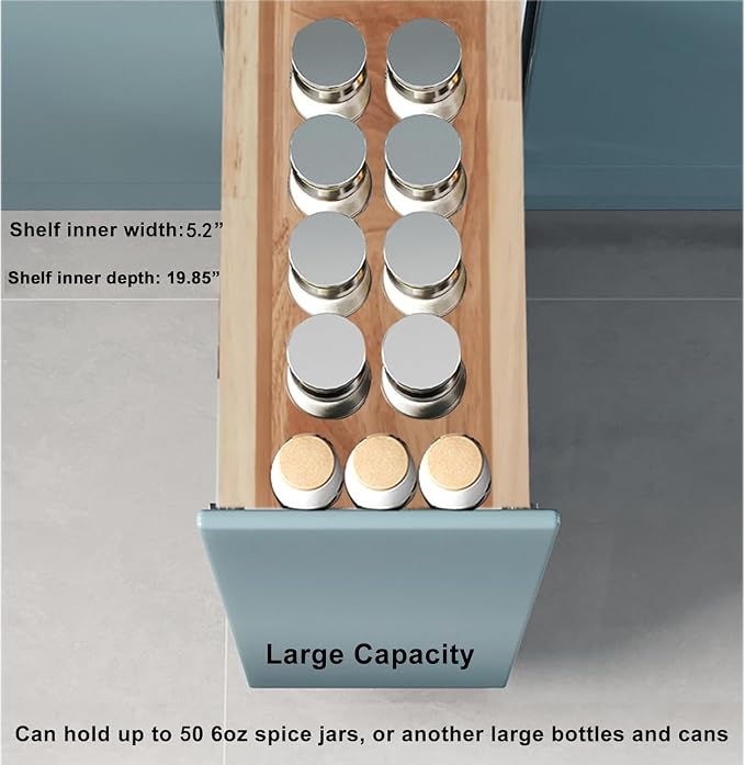 DINDON Pull Out Spice Rack Organizer for Cabinet, (6.5" W x 21.9" D x 25.2" H) Multi-Use Wood Pull Out Cabinet Organizer Slide Out Shelf Cabinet Storage for Kitchen, Pantry Organization - Image 6