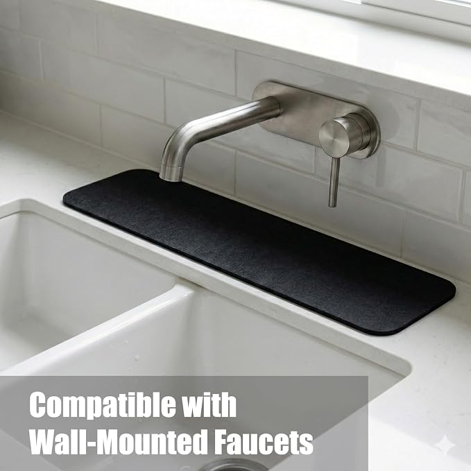 Customizable Kitchen Sink Faucet Mat: 24" Lx5.5 W Absorbent Splash Guard | Non-slip Fabric Rubber Mat, Cut to Fit Oval Rectangle Square Faucet & 2,3,4 Holes Irregular Sink with Soap Dispenser Air Gap - Image 9