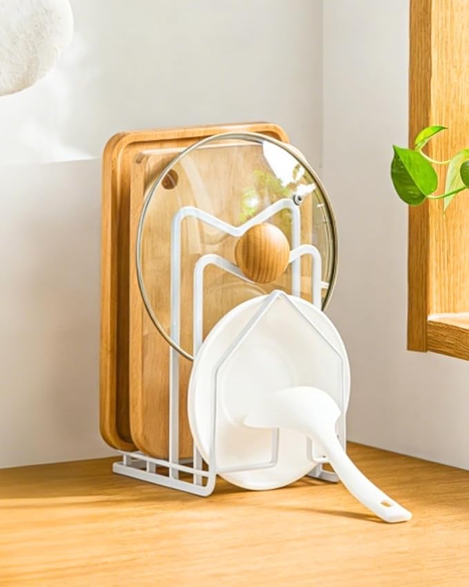 LINFIDITE Cutting Board Rack Chopping Board Organizer Stand Holder Kitchen Countertop Pots Pan Lids Rack Organizer Flat Steel 4.92Lx5.71Wx8.46H in. White by LINFIDITE