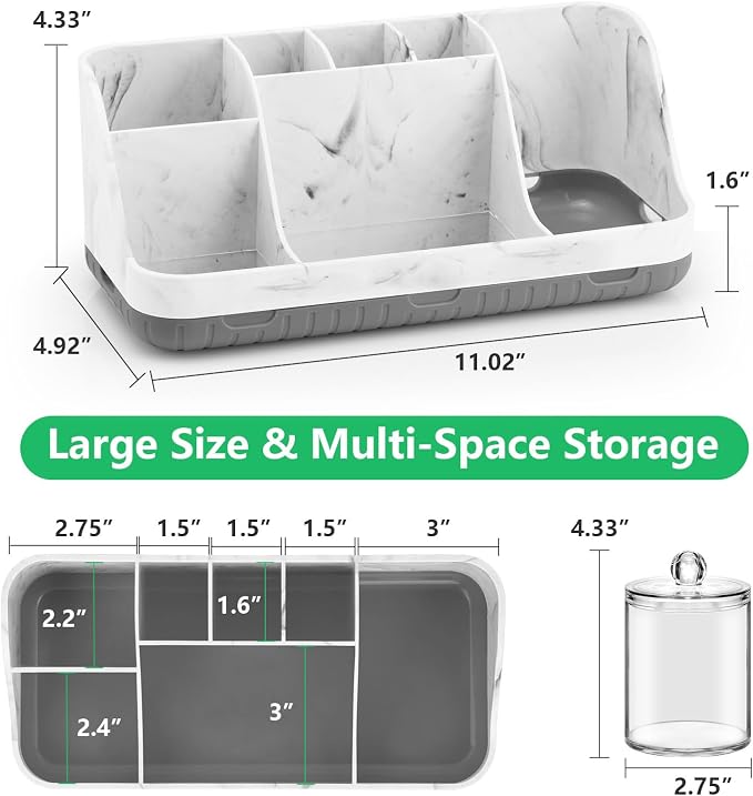 GFWARE Marble Bathroom Toothbrush Holder Set with 2 Qtip Holder Dispenser | Detachable 7 Slots Bathroom Accessory Set, Kids Bathroom Sink Counter Set, Bathroom Essentials Decor, Anti-Slip, Marble-Look - Image 6