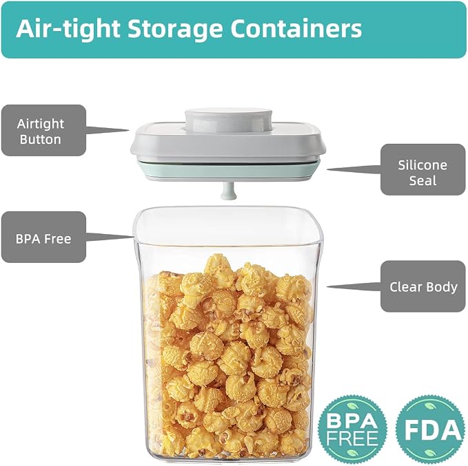 Airtight Container Set (1000ml 4 Pcs) Stackable One Press Openning Food Containers for Snacks Sugar Salt Herbs Spices Coffee Bean Formula Popcorn BPA-Free Tight Seal - Clear (1.0 QT * 4) - Image 5