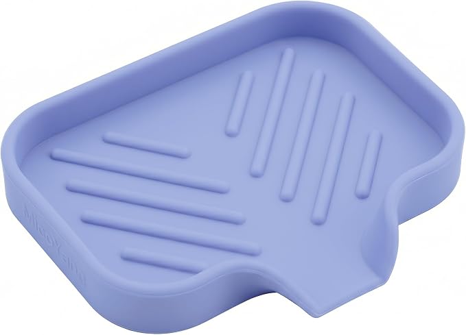 MicoYang Silicone Soap Dish with Drain Spout, Self-Draining Sink Organizer Tray for Bathroom & Kitchen, Sponges, Dispensers & Soap Holder, Non-Slip & Dishwasher Safe, Light Purple (Compact, 4.9"×3.2") by MicoYang