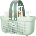 JiatuA Plastic Storage Basket with Handle Portable Shower Caddy Tote Organizer Basket Bin for Bathroom Kitchen Dorm Room Bedroom, Green | Sturdy Drainage Large Capacity Organizer Basket with Silicone Handles for Bathroom Kitchen Bedroom College Dorm Es... by JiatuA