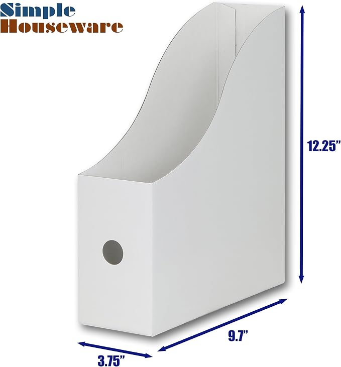 Simple Houseware 6-Pack Magazine File Holder Box, Foldable Cardboard Organizer, White | Foldable Box Organizer with Label Slot - Image 7