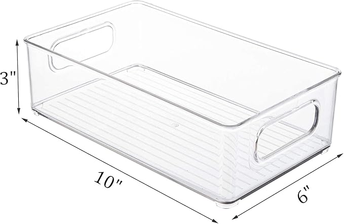 Kingrol 6 Pack Plastic Storage Bins for Pantry, Refrigerator, Countertop, Cabinet Organization, Stackable Food Storage Organizer with Handles, BPA Free, 10 x 6 x 3 Inch - Image 2