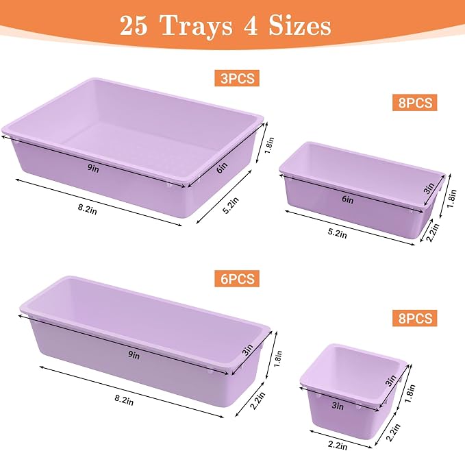 SpaceHacks 25 PCS Plastic Drawer Organizer, 4-Size Versatile Organizer Trays & storage Bins - Image 2