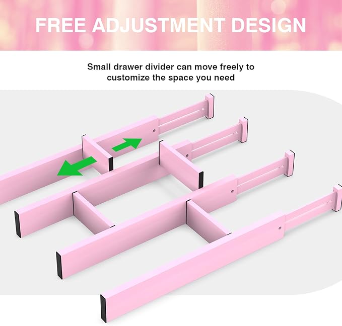 Expandable Bamboo Drawer Dividers Organizers, Drawer Separators Splitter, 17-22 inches Long Adjustable Spring-loaded Organizer for Large Utensil, Clothes, Tools(Pink) - Image 7