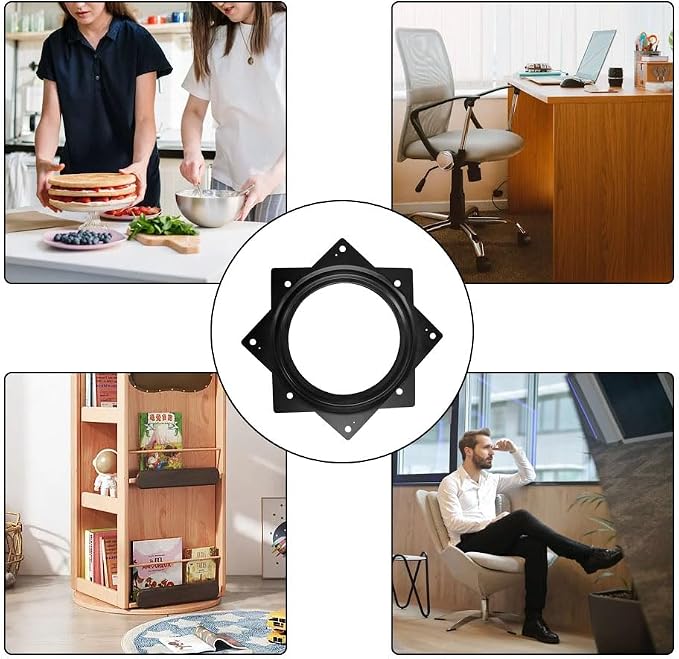 1 Pcs 6 Inch Square Lazy Susan Swivel Plate - Turntable Hardware (Black) - Image 2