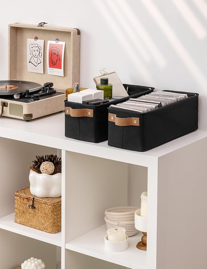 StorageWorks Narrow Storage Bins, Toilet Paper Storage, Black, 2-Pack | With Metal Frame, Reinforced PU Handles, Sturdy Structure, For Bathroom, Closet, Shelf, Storage Makeup, Socks, Underwear - Image 5