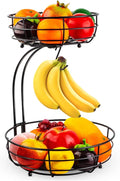 Auledio Iron 2-Tier Countertop Fruit Vegetables Basket Bowl Storage With Banana Hanger, Black, 64 ounces by Auledio