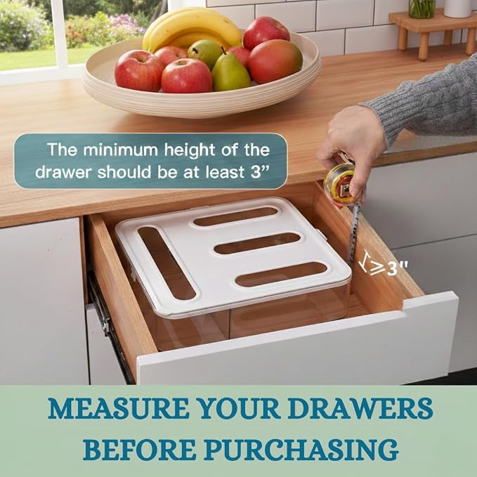 Food Storage Bag Organizer – 4-in-1 Plastic Baggie Organizer for Drawer | Fits Sandwich, Snack, Gallon, Quart & Slider Bags | Kitchen Storage Organizer | Wall & Drawer Mount - Image 3