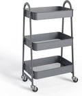 NEWBULIG 3-Tier Metal Rolling Cart with Lockable Wheels, Heavy Duty Mobile Utility Storage Shelf, Roller Book Snack Cart, Grey | Mobile Organizer Shelf, Space-Saving, Freestanding, Bathroom, Living Room, Slim, Narrow Corner Spaces, Grey by NEWBULIG